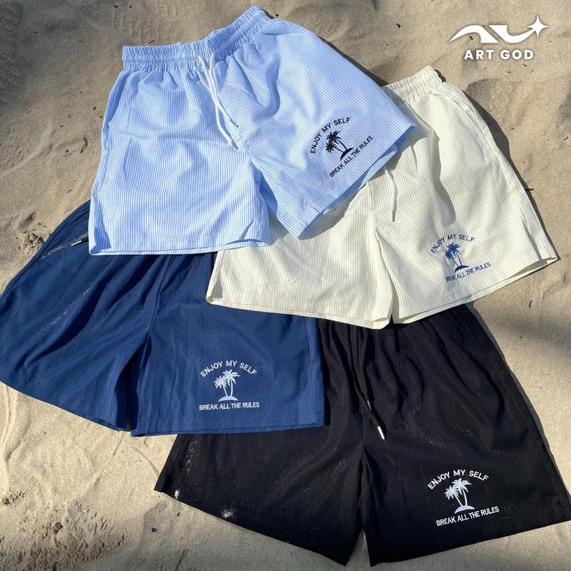 Summer Short – Quần Short Kaki Thêu Cây Dừa Cạp Chun Ống Rộng Form Trên Gối ARTGOD HMQ02