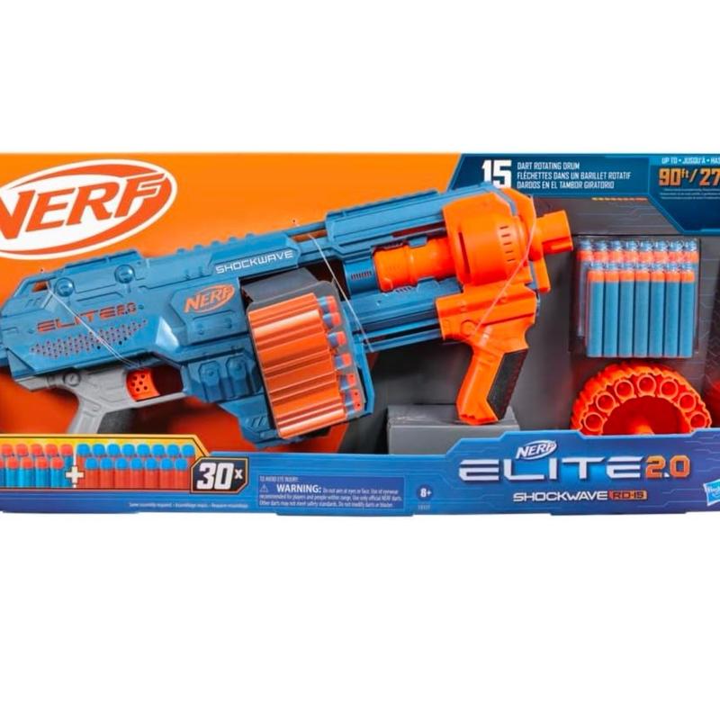 Nerf Elite 2.0 Shockwave RD-15 Blaster, 30 Nerf Darts, 15-Dart Rotationstrommel, Schnellfeuer mit Pump-Action, mit Erweiterungsoptionen & Elite 2.0 50er Dart Nachfüllpackung – 50 Elite 2.0 Darts Nerf Elite 2.0 Shockwave RD-15 Blaster, 30 Nerf Darts, 15-Dart Rotationstrommel, Schnellfeuer mit Pump-Action, mit Erweiterungsoptionen & Elite 2.0 50er Dart Nachfüllpackung – 50 Elite 2.0 Darts