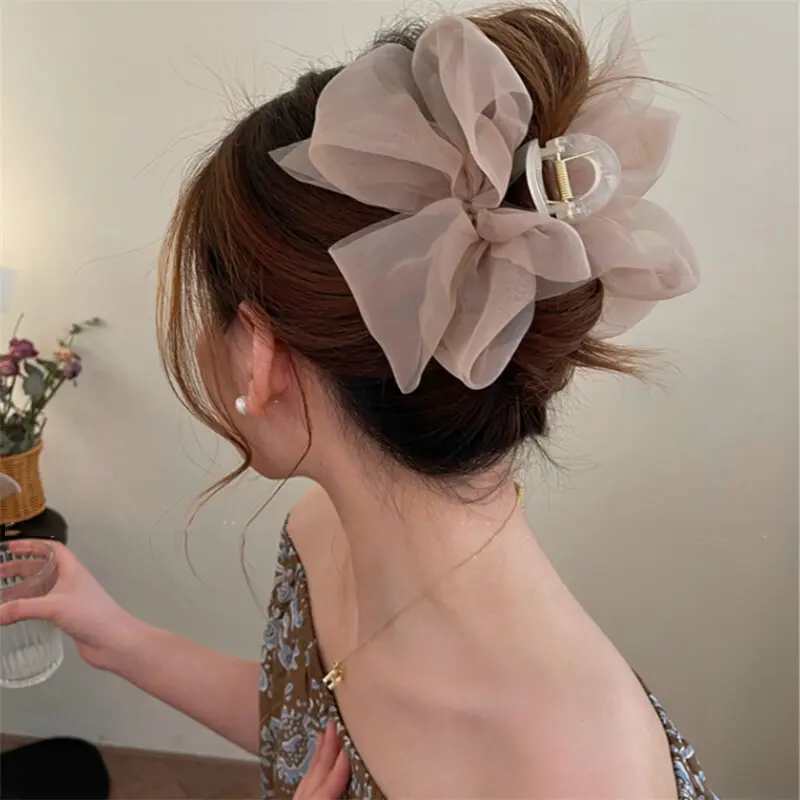 Kẹp Nơ Lưới Mới Cho Nữ, Kẹp Tóc Đuôi Ngựa,Tóc, Kẹp Tóc Càng Cua, Kẹp Tóc Cô Gái Thanh Lịch, Phụ Kiện Tóc