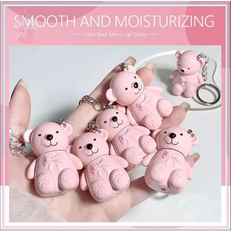 HOLD MORNING Keychain Lipstick Pink Bear Matte Lip Cream Lip Glaze Gantungan Kunci Lipstik - XX273 0