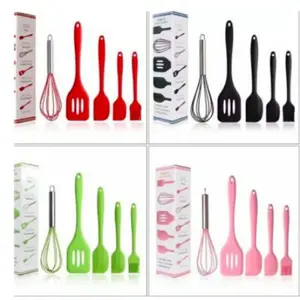 Baking Props 5 Piece Kocokan Telur Spatula 3 Pcs,Kue Kuas Silikon Kitchen Tool Teflon Set 5 Pcs
