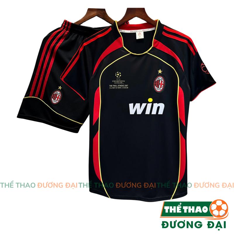Quần Áo Bóng Đá AC Đen Retro 2006 Thun Mè Thoáng Khí Thể Thao Đương Đại