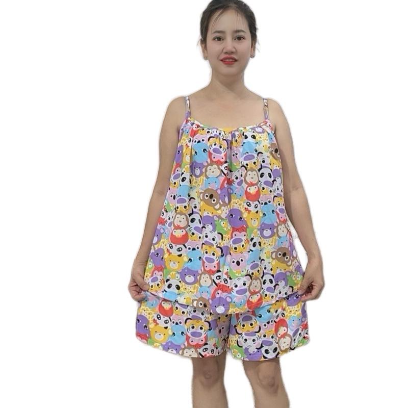 H-63. Đồ Bộ Tole Lanh Big Size .Quần Ngắn Áo Hai Dây  Nữ Mặc Nhà Size 60-115 kg .Màu Sắc Đa Dạng .  Women