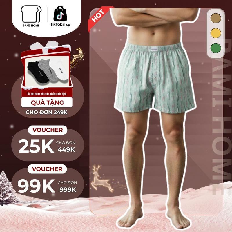  Quần đùi nam cotton BAMI HOME Quần ngủ quần mặc ở nhà có túi mềm mại thoáng mát QC01 