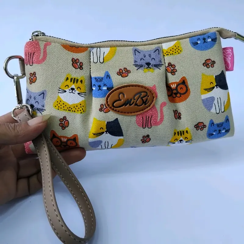 Dompet Pouch HP dan Uang by Enbi - Clutch Wanita Multifungsi dengan Bahan Kanvas Motif wristlet 8