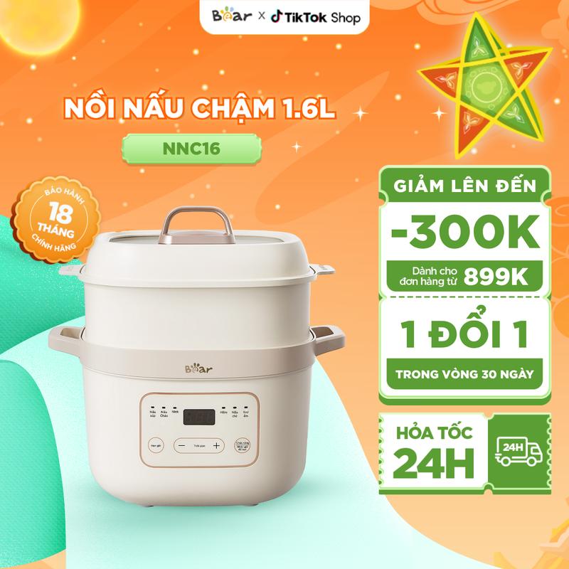[Tặng Cẩm nang ăn dặm] Nồi Nấu Cháo Chậm BEAR1,6L Nồi Nấu Chậm Nồi Nấu Cháo Cho Bé Chưng Yến Nối Nấu Cháo Ăn Dặm Giữ Nguyên Chất Dinh Dưỡng SB-NNC16