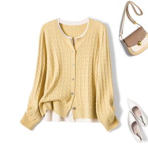 Kemeja Berkait, Gaya Baru Musim Luruh, Saiz Besar, Sedikit Gemuk, Gaya Lembut, Dua Helai Palsu, Baju Asas Serba guna Wanita, Sweater, 69350