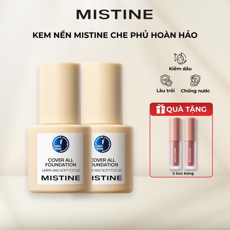   TUN PHẠM  Kem nền Mistine che phủ hoàn hảo kiềm dầu tốt 30g*1 +  2 QUÀ  2 Son bóng 