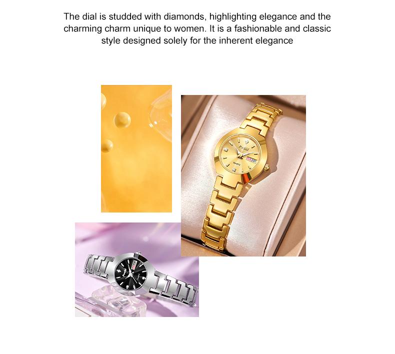 Product Introduction of Brand elegant quartz watch for women waterproof luxury small dial gold all steel fashion women's watches 1