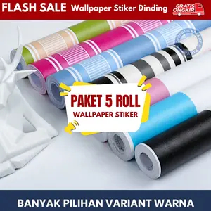Paket 5 Roll Wallpaper Stiker Dinding Sooku Motif Salur Garis Panjang 4m x 45cm PVC Anti Air Kertas Sticker Kamar