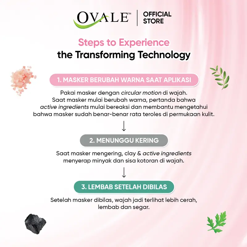 Ovale Real Clay Mask Perfect Purifiying Tube 50g| Masker Wajah Kulit Kusam 50g | Clay Mask Estrak Himalayan Salt & Charcoal 6