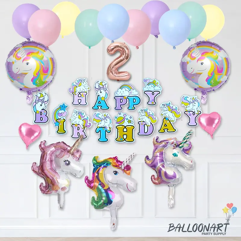 UNICORN SIMPLE DEKORASI SET/BALON FOIL/DEKORASI ULANG TAHUN ANAK PEREMPUAN Gold Rose 3