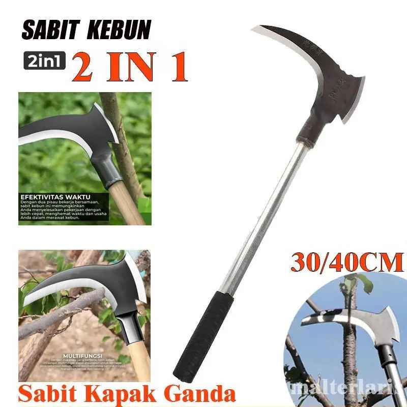 (30/40CM)Pemangkas Kapak Ganda Pemangkas Rumput Multifungsi 6722/St Arit Rumput Baja Asli  Kapak Ganda Alat Pemotong Ranting Pohon Alat Panen Padi Potong Rumput