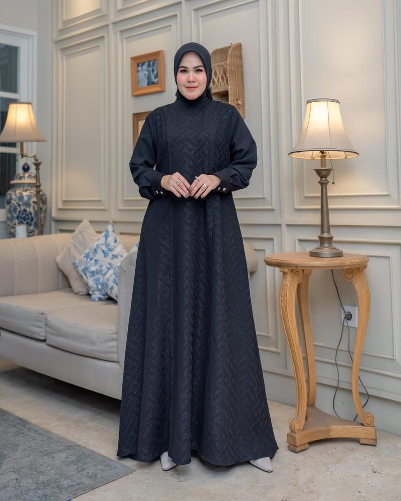 Product Introduction of Zahra Dress jetblack premium original by saideofficial / pakaian dress gamis muslim wanita Hitam Polos Kantong Lembut Mutiara Outer Semi Panjang Mewah Kancing Maxi Pesta Kancing 8
