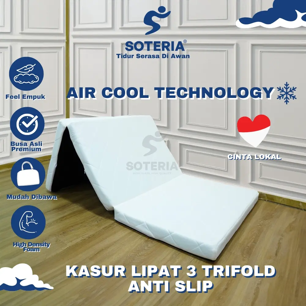 Kasur Lipat Lantai Trifold LP3 Knitting Premium High Density Tebal 8 cm / Kasur Lipat Anak Kost / Fold Anti Tungau Anti Bakteri 100% Lembut Tebal 8 cm / Uk 90-120 Kasur lipat Anti Kempes Garansi Resmi Soteria