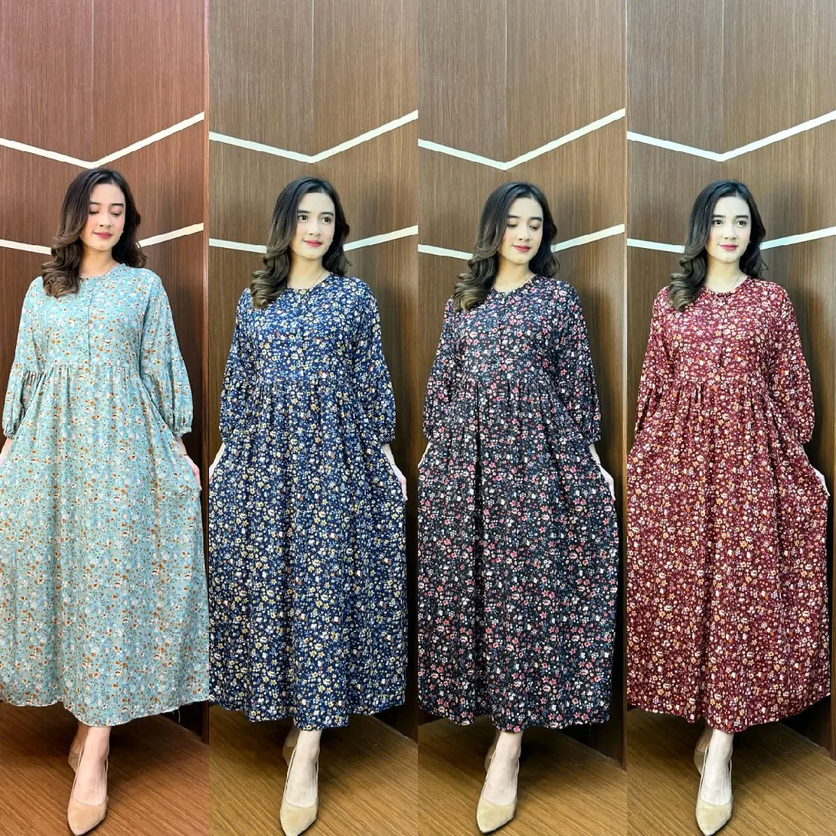 Midi dress rayon motif bunga premium//homey dress rayon premium