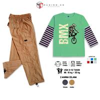 Gambar MAXIMO.CO Setelan Anak BMX Salur Sage dan Celana Kargo Parasut Panjang 2 warna untuk Usia 3-12 Tahun Fashion Anak - Kaos Salur + Parasut Kargo Hitam, setelan M (3-4 tahun) dari Maximo Clothing Store Kab. Bandung 2 Tokopedia