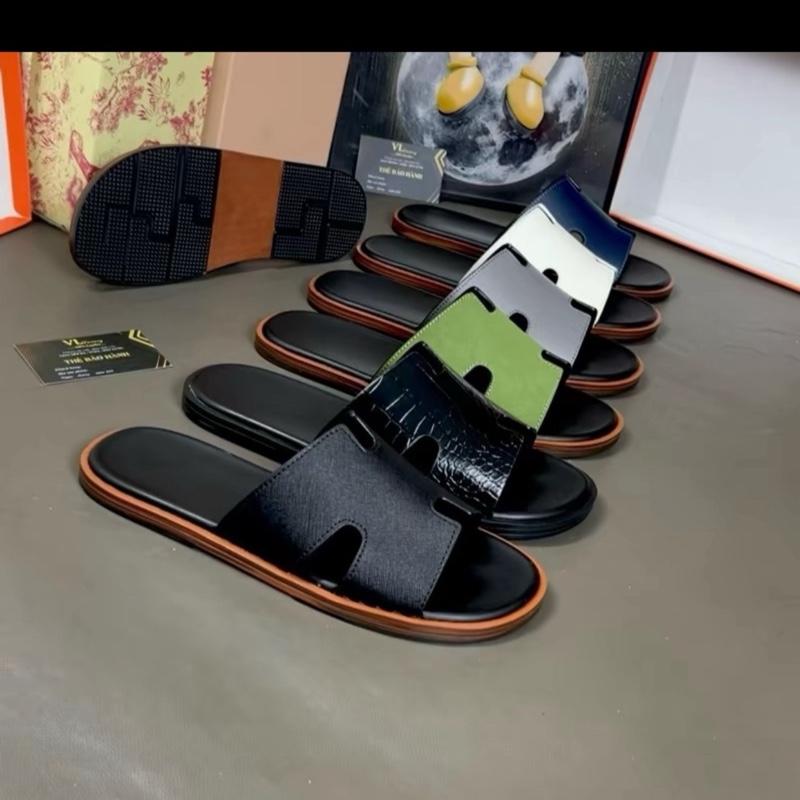   Hight Quality  Dép da luxury đế cao su đã khâu quai và đế DéP Nam Đế Bằng Sandal Shoes 