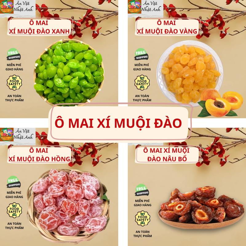  Ô Mai Đào Xí Muội Đủ Vị Vàng – Xanh – Hồng – Nâu Bổ | Đào Sấy Dẻo Chua Ngọt Không Chất Bảo Quản – Đồ Ăn Vặt Lành Mạnh Kích Thích Vị Giác Giải Ngấy Ngày Tết – Ô Mai Nhật Anh 