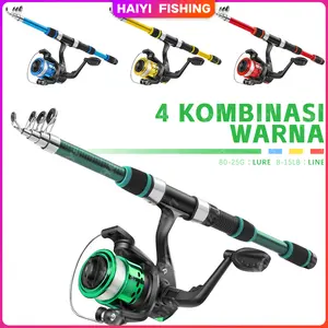 HAIYI FISHING Joran Pancing Set Kursi Roda Yang Ditingkatkan Tidak Melukai Tangan Anda Tidak Menyakiti Tangan Pancing 1.8M 6 Bagian Spinning Fishing Rod Reel  Casting Set Fiber Glass Telescopic untuk Air Tawar Anak-anak Pancingan set lengkap Set Pengecor