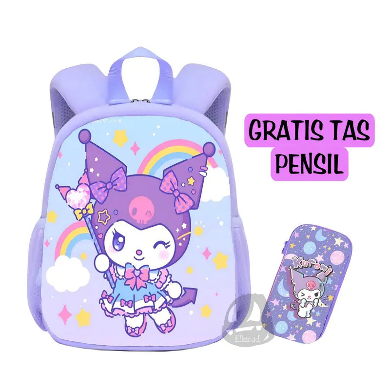 Tas Ransel Karakter Cartoon Kuromi Labubu / Tas Anak Perempuan Sekolah Paud TK Motif Kartun / Fashion Anak Wanita Backpack Viral Lucu Kekinian 4