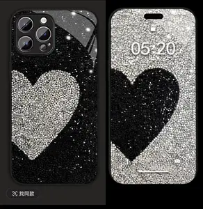 Phone case for 15pro/14/13/12/11   Sparkling diamond heart high appearance level anti-drop glass phone case Casing