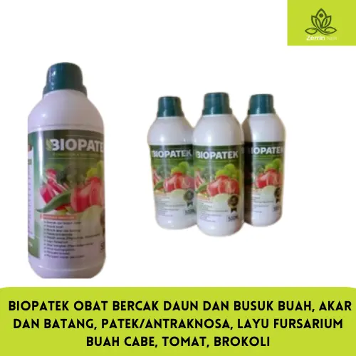 BIOPATEK Obat Bercak Daun dan Busuk Buah, akar dan Batang, Patek/antraknosa, Layu fursarium Buah Cabe, Tomat, Brokoli