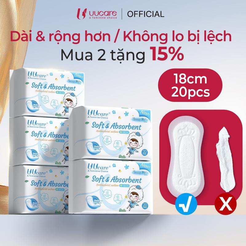 [Combo 5 gói 100] Băng Vệ Sinh UUcare Singapore Young Girl Hàng Ngày 18cm 20 Miếng/Gói.  mềm mại, thấm hút, chống tràn, mang lại cảm giác dễ chịu. bvs không mùi(Che tên sản phẩm khi giao) Women