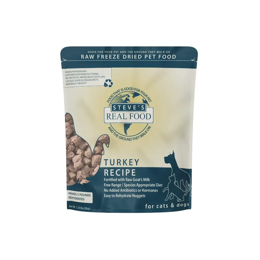 Steve's Real Food Turkey Recipe Freeze Dried Raw for Dogs and Cats 20oz