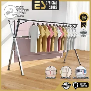 [COD] ES Jemuran Baju Stainless Jemuran Lipat Kuat Kokoh Tahan Karat Portable Bisa Dilipat Bahan Tebal Bisa Dipanjangkan Dengan Cantolan Hanger