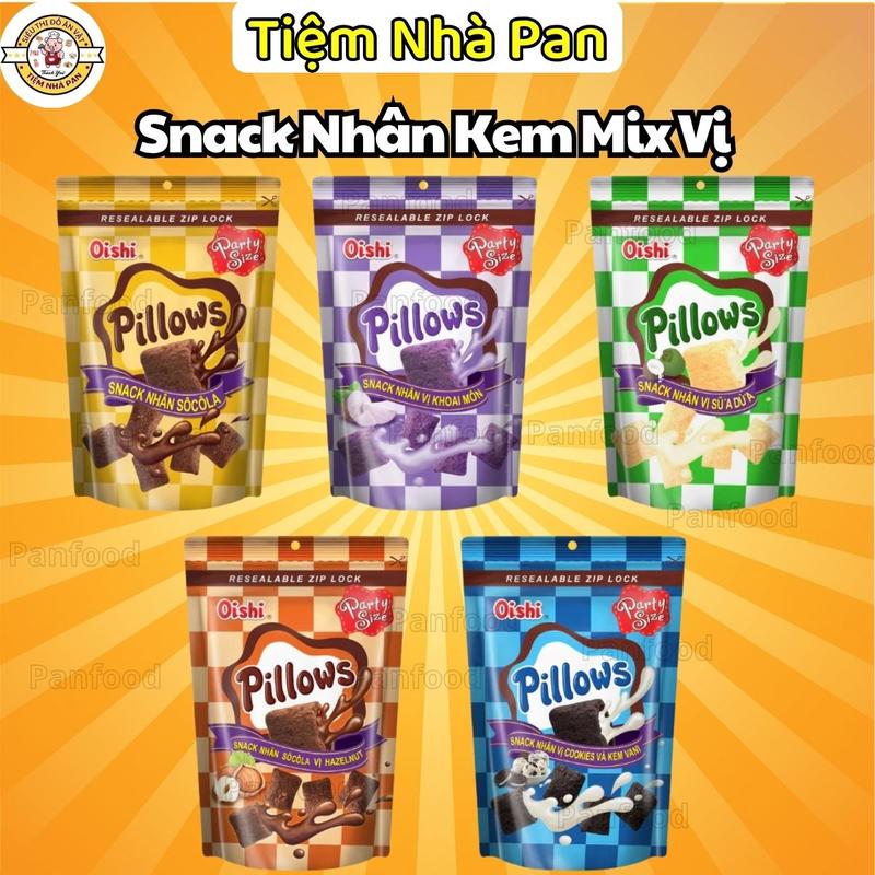 Combo 5 gói LỚN 80g Snack Oishi Nhân Kem Pillows Oishi Đủ vị Ăn Vặt bim bim socola