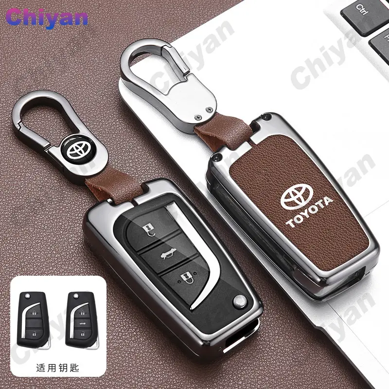 Bao da hợp kim kẽm chính hãng cho chìa khóa ô tô, vỏ Filp từ xa, vỏ Fob, bảo vệ TPU, móc chìa khóa cho Toyota Hi, Revo, Corolla, Altis, Cross, CHR, Fortuner, Innova, Yaris, Camry, RAV4 7