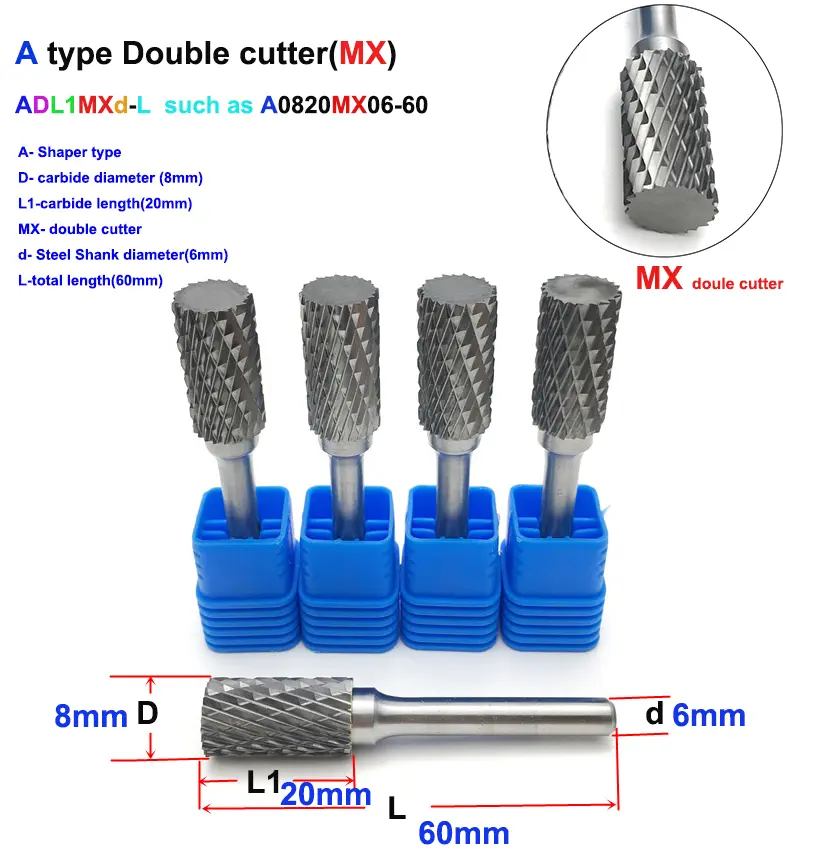 Tungsten Steel Grinding Head Carbide Rotary File A Type Cylindrical Bit End Milling Cutter Single and Double Slot Milling Cutter