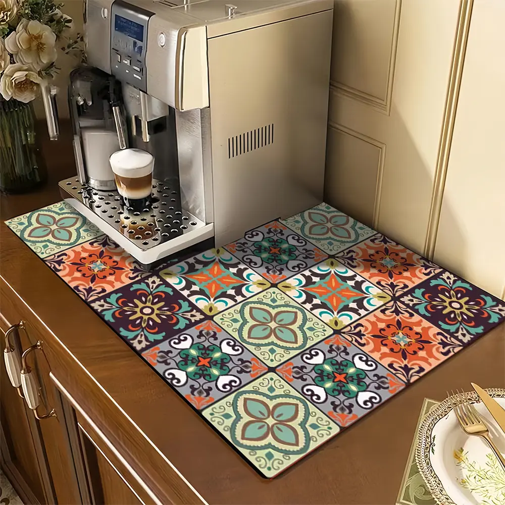 Diatomite dish drying mat, soft draining mat, non-slip super-absorbent wear-resistant coffee maker mat, pet mat, countertop dinner plate table mat, patio table decoration, home kitchen supplies Coasters Tableware Fabric