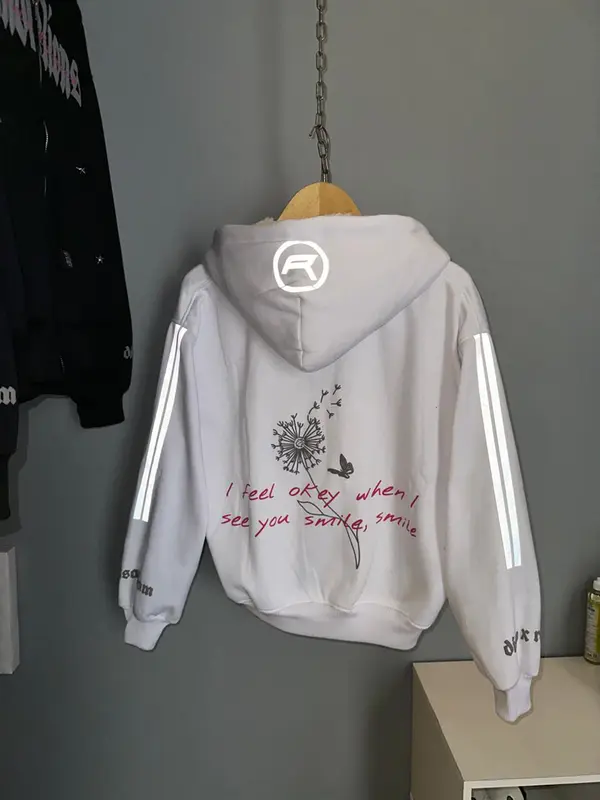 Hoodie Jaket Boxy Zipper Reflektif menyala Unisex Sablon foaming (Dandelions) 1