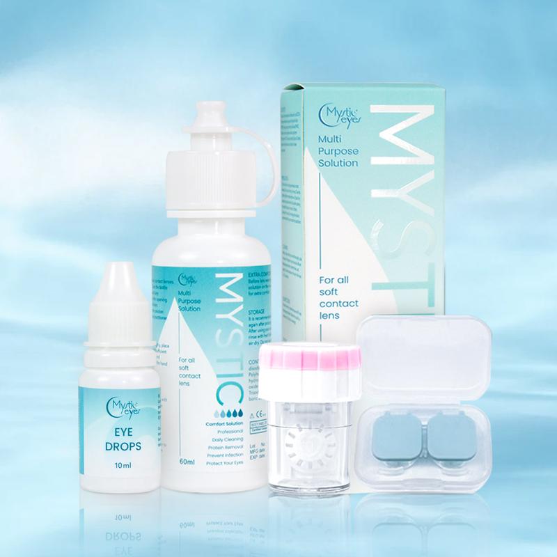 【Ưu đãi đặc biệt  mysticeyes Dung dịch ngâm kính áp tròng 60ml/120ml + thuốc nhỏ mắt 10ml + nước rửa kính + hộp đựng kính Lens(Màu sắc khác nhau có sẵn)