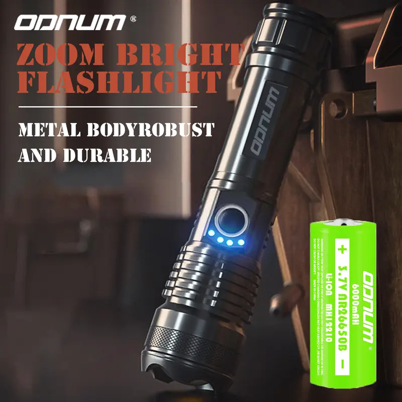ODNUM senter cahaya luar yang kuat Sumbu LED P70 quad core Powerful Outdoor Flashlight With 26650 Lithium Battery And 1500m Irradiation IPX6 tahan air Baterai 8