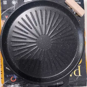 Alat Grill Panggang Panggangan BBQ Bulat Kompor Anti Lengket/Wajan Pemanggang BBQ Grill Pan Anti Lengket Serbaguna 34 cm Portable Kitchenware