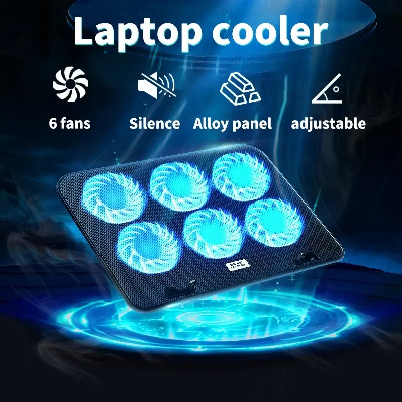 Pendingin Kipas Laptop Cooling Pad Laptop Fan Portable 2 / 6 Fans LED Silent Noise Cooler Foldable 9"-17" LED Light Fan Adjustable Height