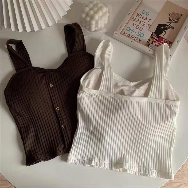 Cute Sleeveless Cropped Tank Top Women's Crop Top Summer 2024 Korean Corset Top Camisole Knit Sexy Slim Vest with Bra Pads Tops Female Y2k 5