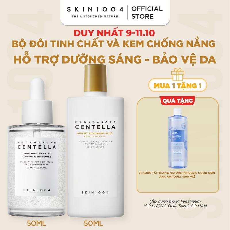 [MEGALIVE][Tặng 1 NTT Nature Republic AHA 500ml] SKIN1004 Combo Kem Chống Nắng Madagascar Centella Air-Fit SunCream Plus SPF 50+PA++++ 50ml & Tinh Chất Madagascar Centella Tone Brightening Capsule Ampoule 50ml - Hỗ Trợ Dưỡng Sáng Da