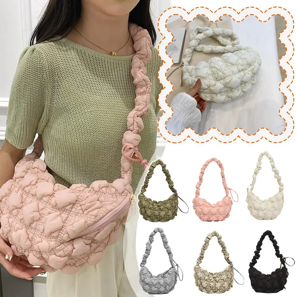 1pc Polyester Bubble Cloud Bag Women Casual Puff Oblique Shoulder Bag Lightweight
