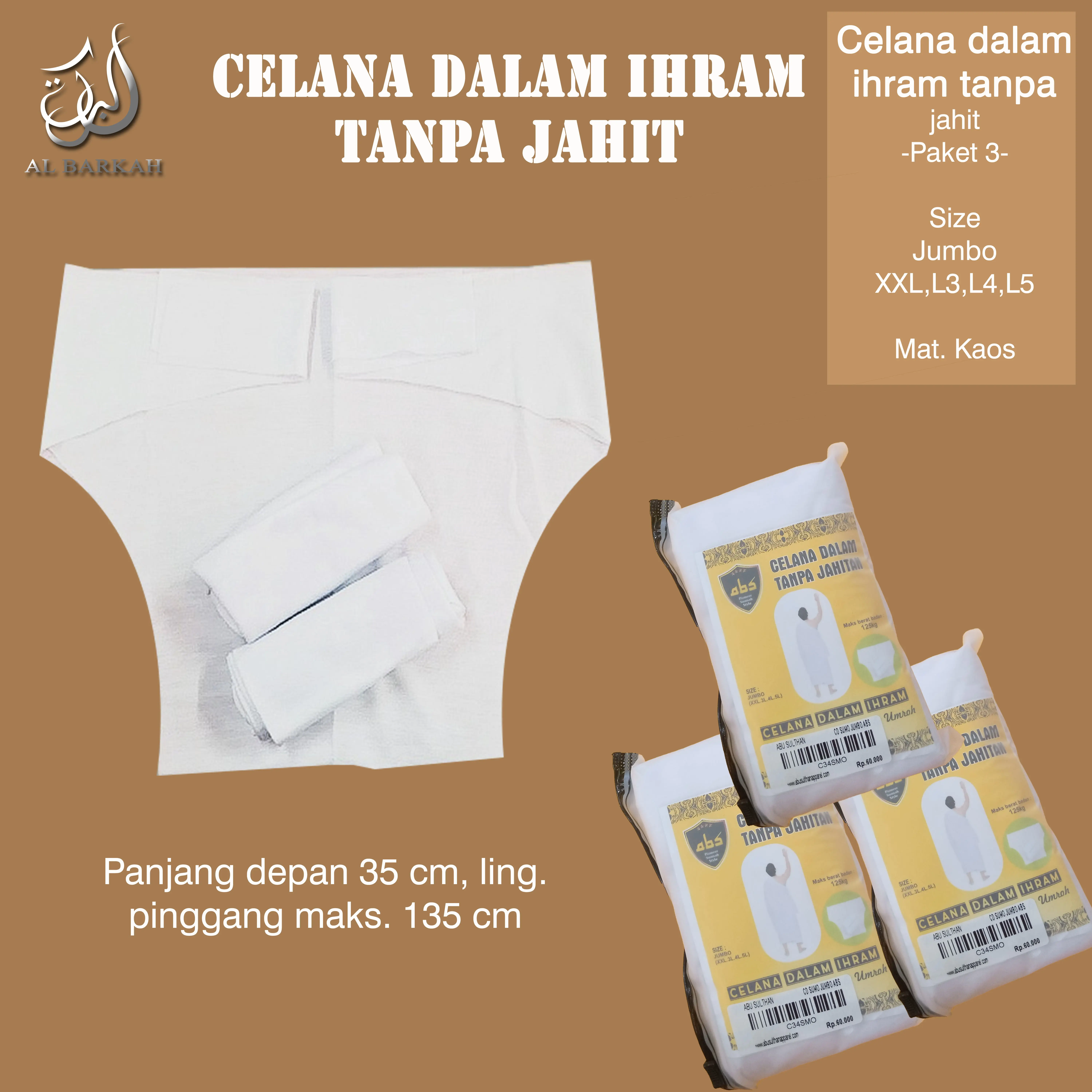 Celana Dalam Pria Tanpa Jahitan Ihram Ihrom Haji Umroh - Katun Nyaman