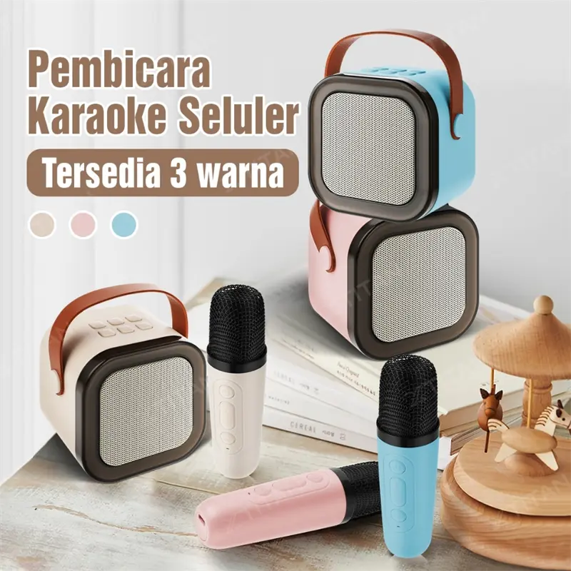 ANSEN【Rendah 2025】K12 Speaker Bluetooth 2Mic 1 Set karaoke Speaker KTV Cute Wireless Lucu Portabel Luar Ruangan Bass 1