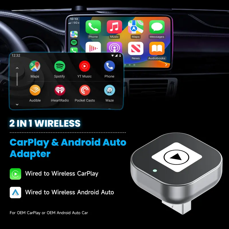 Spedal 2025 latest wireless CarPlay adapter for iPhone/Android - fast connection, wired CarPlay connection conversion, no latency, voice-activated 2