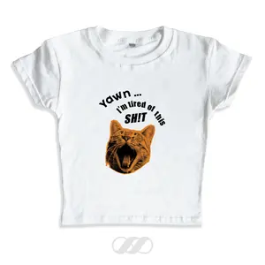 Graphic Baby tee - Baju Crop Top Cewek Y2K Style Yawn Cat Print Lembut Katun Combed 24's Ferrari Print