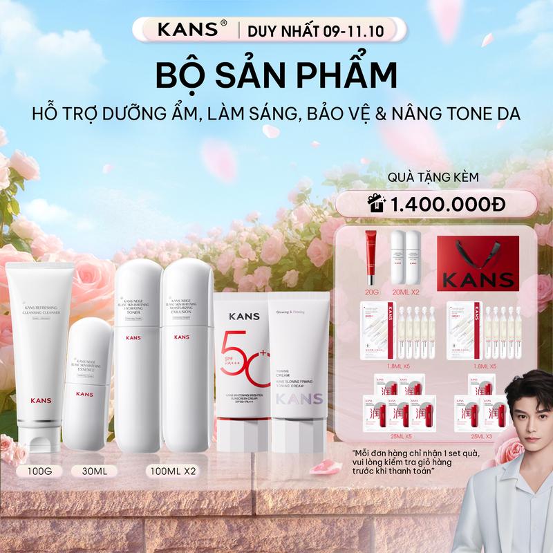Combo 4 Hỗ Trợ Dưỡng Sáng Da KANS Neige Blanc Skin-Whitening Hydrating + Kem nâng tông + Kem chống nắng
