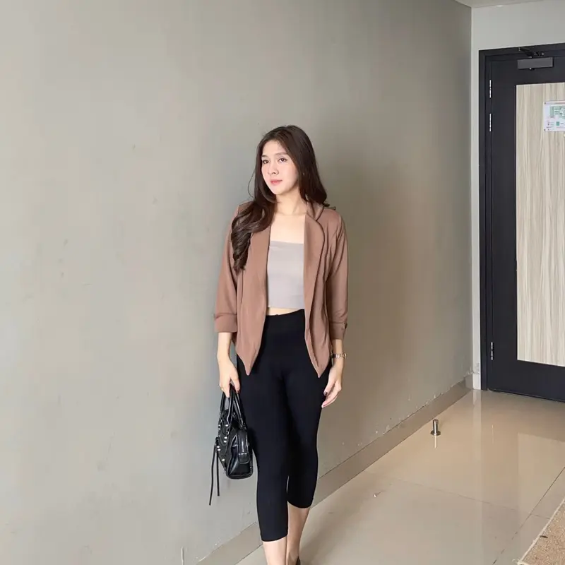Gystore Vanessa Blazer Wanita panjang scuba Tangan Cardigan Outer Basic Atasan Kerja Formal Slim-fitting Kantor Casual 8