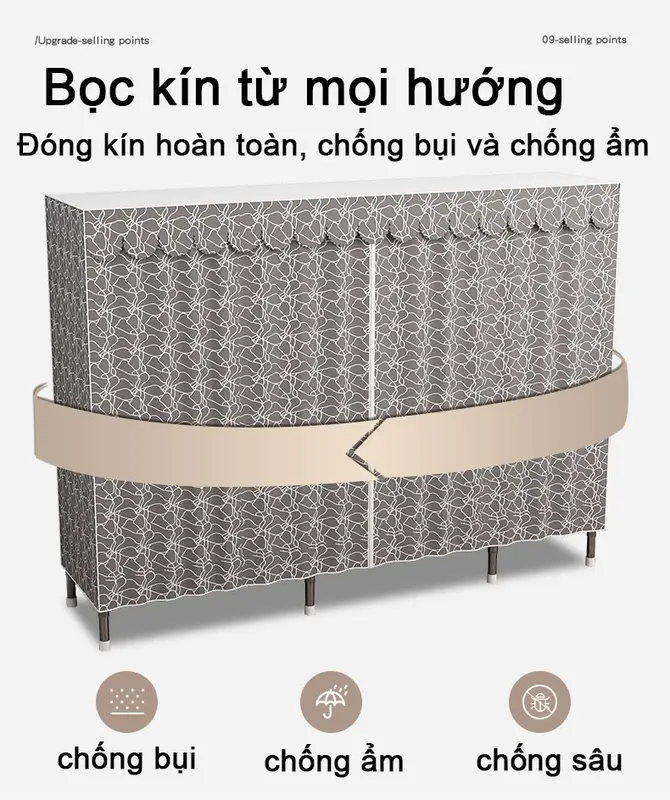 Tủ quần áo vải hợp kim, thiết kế đơn giản, dung tích lưu trữ lớn, 23MM 2