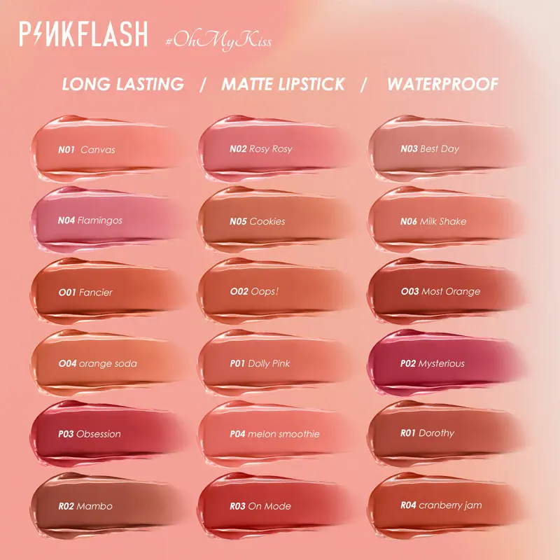 [Official] PINKFLASH OhMyKiss 3pcs Soft Matte Finish VE Moisturising Long-lasting Waterproof Non-sticky Liquid Lipstick Makeup Set liptint set lasting  gloss 8